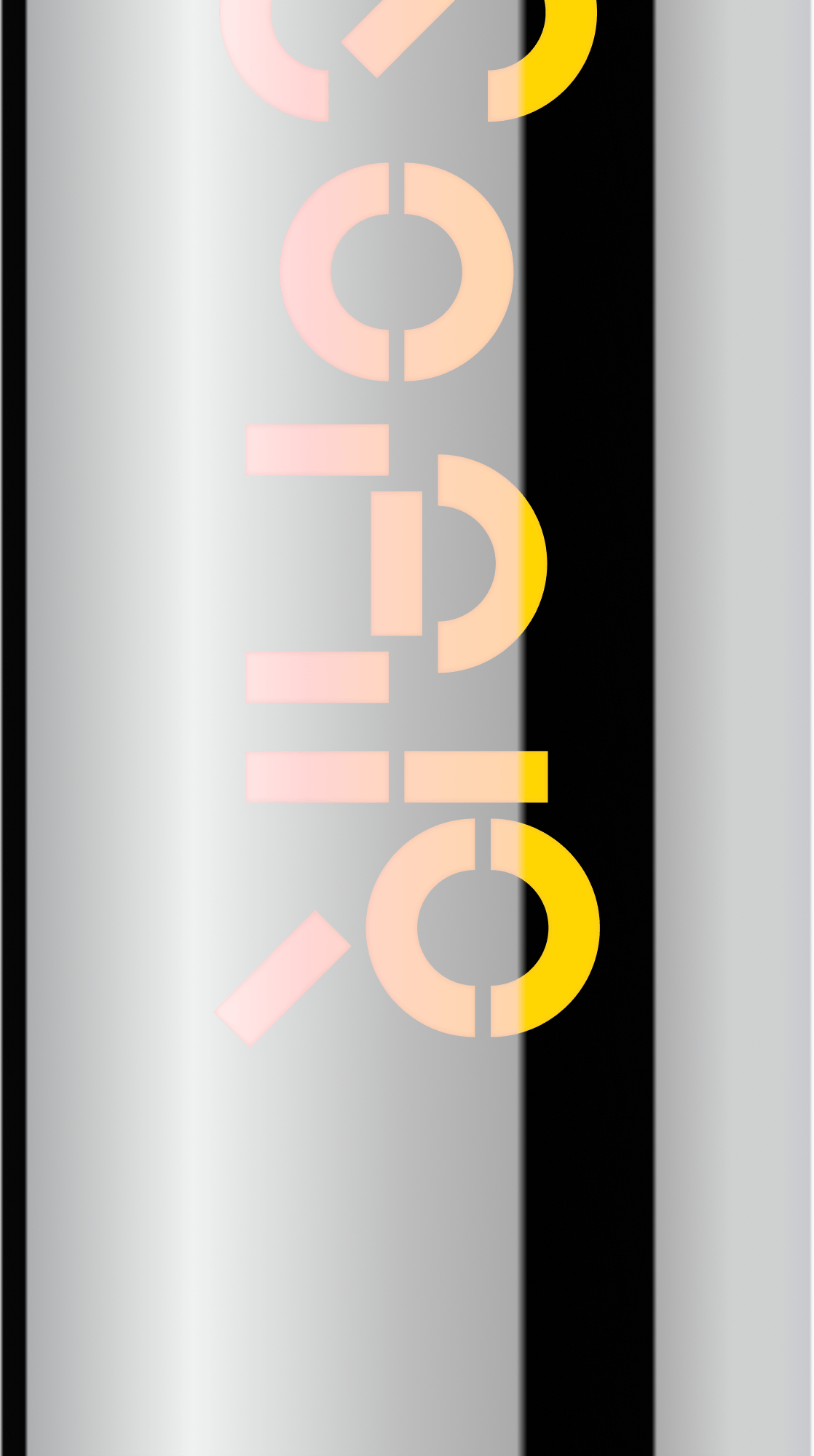 Deconstructed wordmark concept on a metal tube